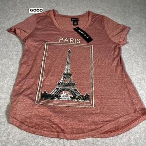 Joei & i T Shirt Womens Medium Dark Pink Paris Eiffel Tower Graphic Print Cotton